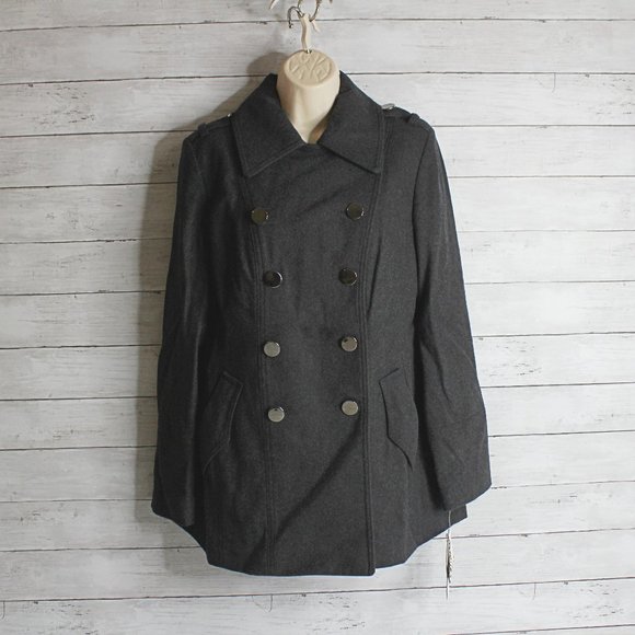 Dana Buchman Women's Wool Winter Peacoat Size M Gray Double Breasted - Picture 1 of 9